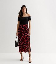 New Look Black Poppy Print Midi Skirt